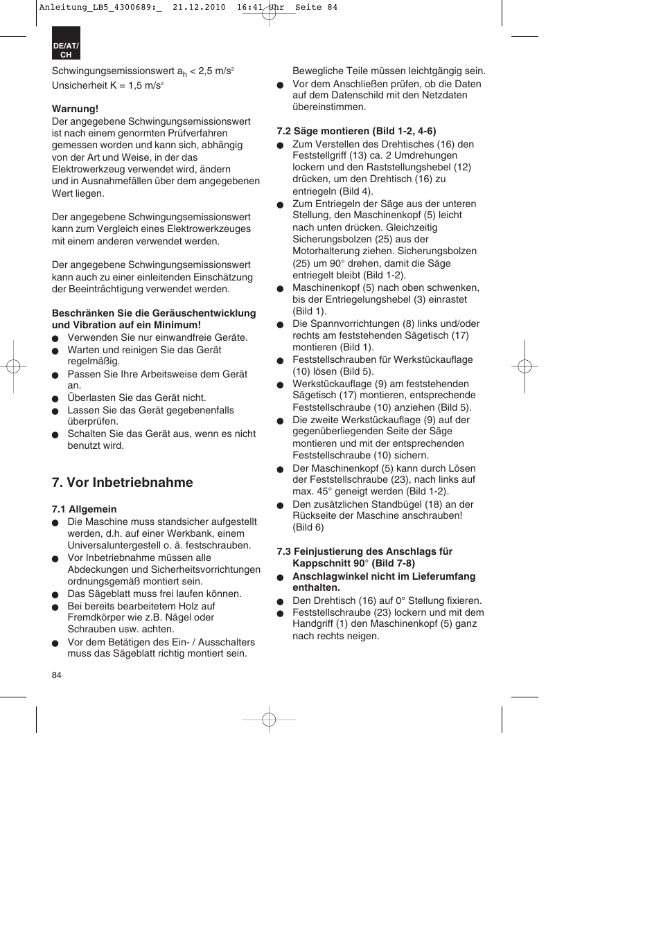 Vor inbetriebnahme | Parkside PKS 1700 A1 User Manual | Page 84 / 92