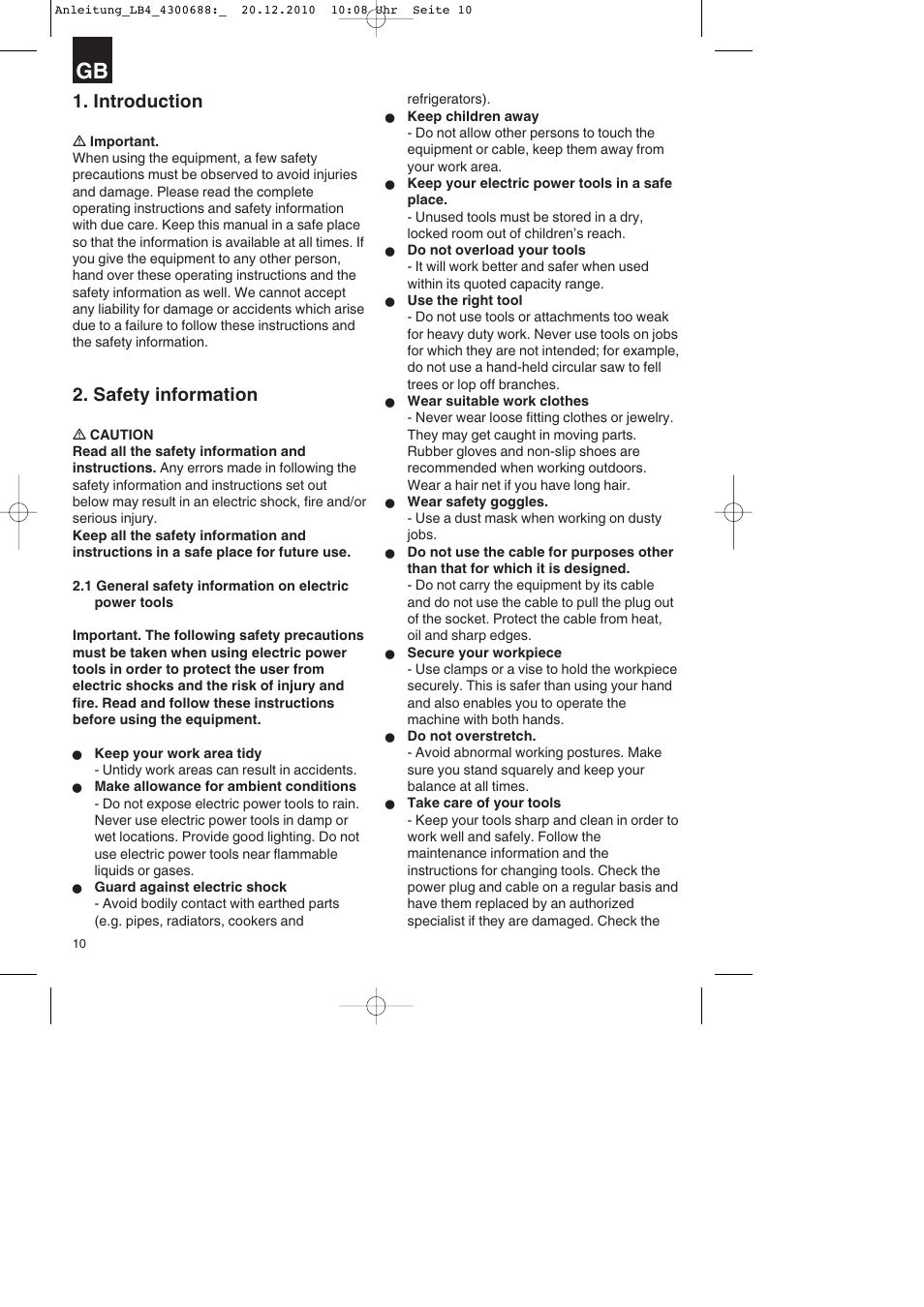 Introduction, Safety information | Parkside PKS 1700 A1 User Manual | Page 10 / 124
