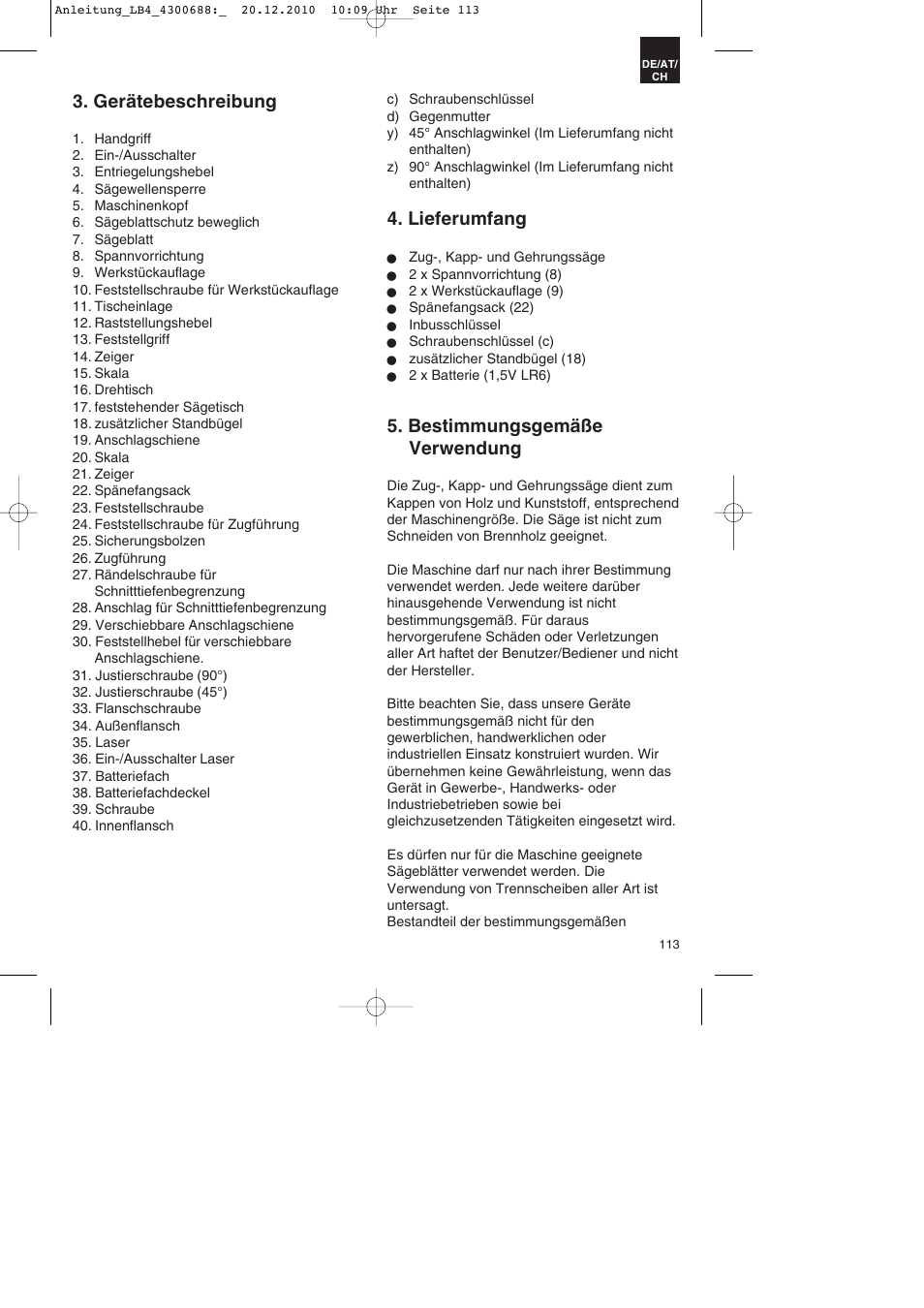 Gerätebeschreibung, Lieferumfang, Bestimmungsgemäße verwendung | Parkside PKS 1700 A1 User Manual | Page 113 / 124