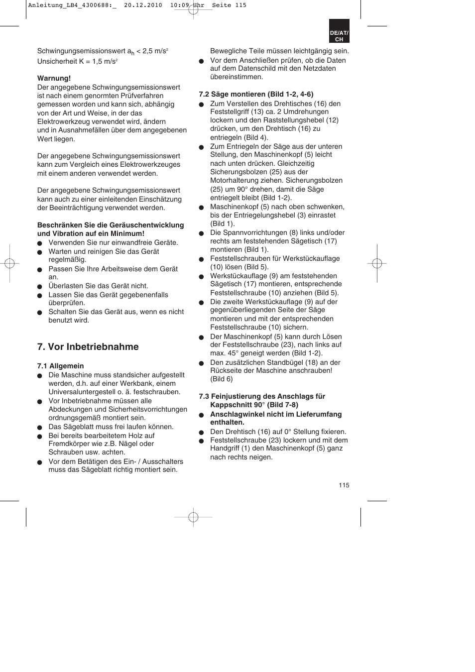 Vor inbetriebnahme | Parkside PKS 1700 A1 User Manual | Page 115 / 124