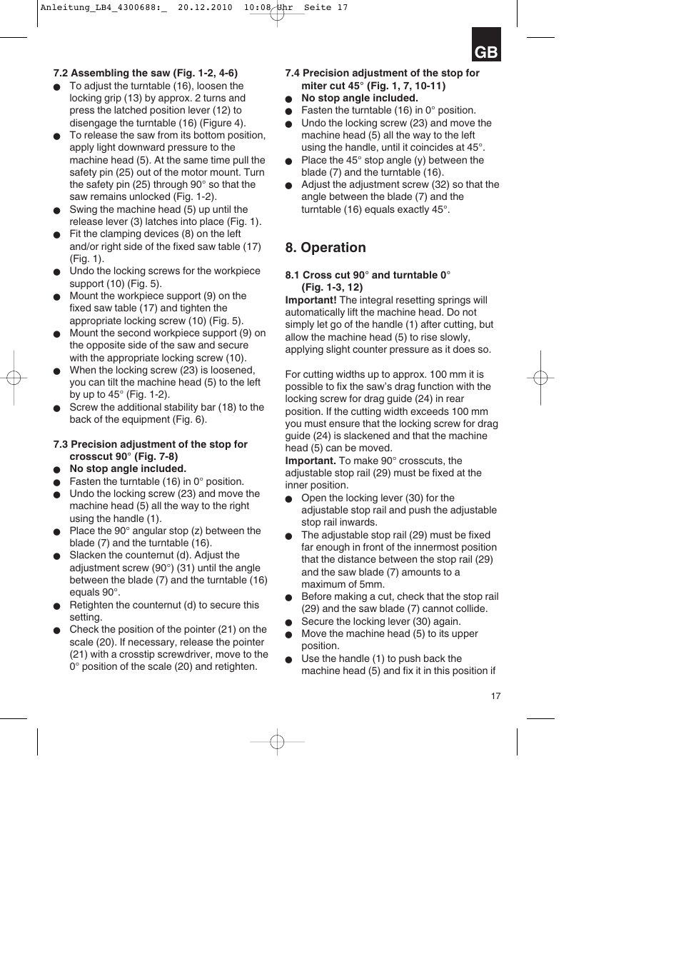 Operation | Parkside PKS 1700 A1 User Manual | Page 17 / 124