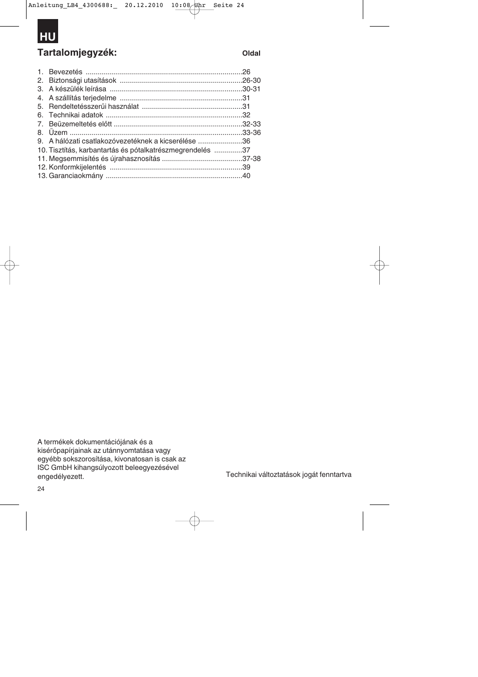 Tartalomjegyzék | Parkside PKS 1700 A1 User Manual | Page 24 / 124