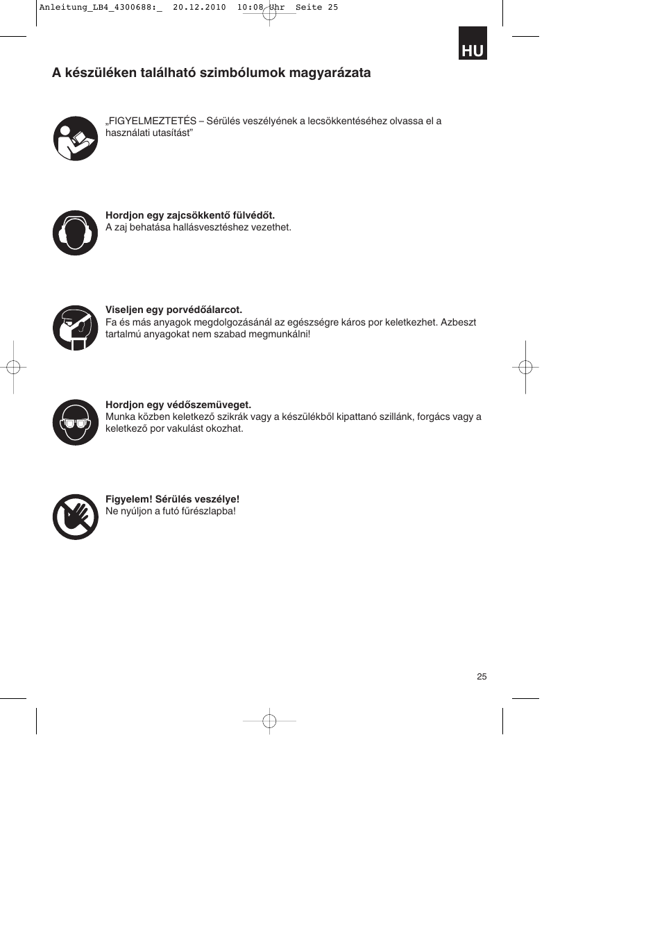 A készüléken található szimbólumok magyarázata | Parkside PKS 1700 A1 User Manual | Page 25 / 124