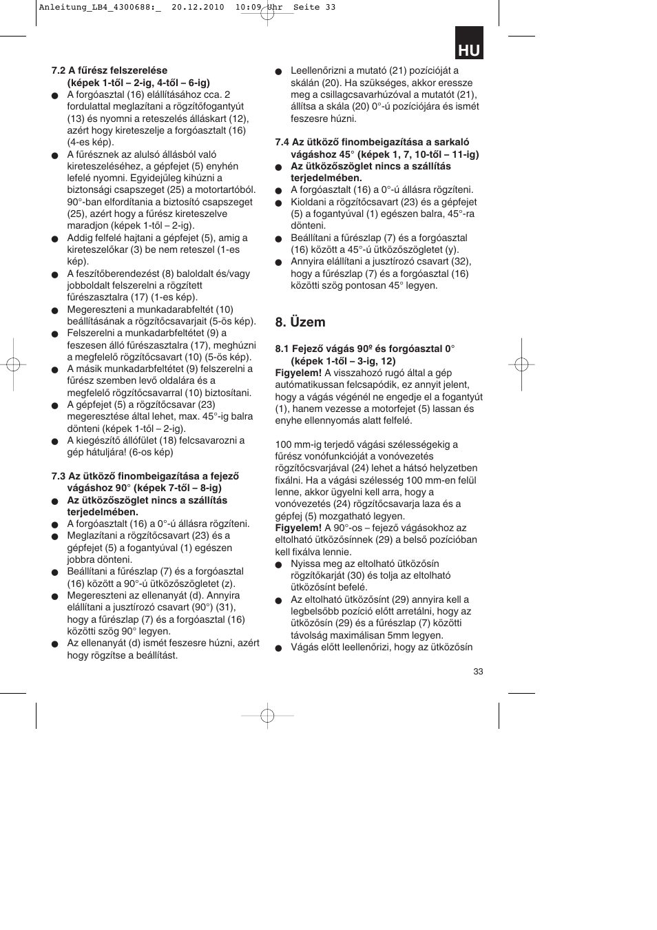 Üzem | Parkside PKS 1700 A1 User Manual | Page 33 / 124