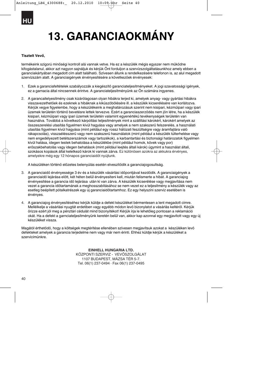 Garanciaokmány | Parkside PKS 1700 A1 User Manual | Page 40 / 124