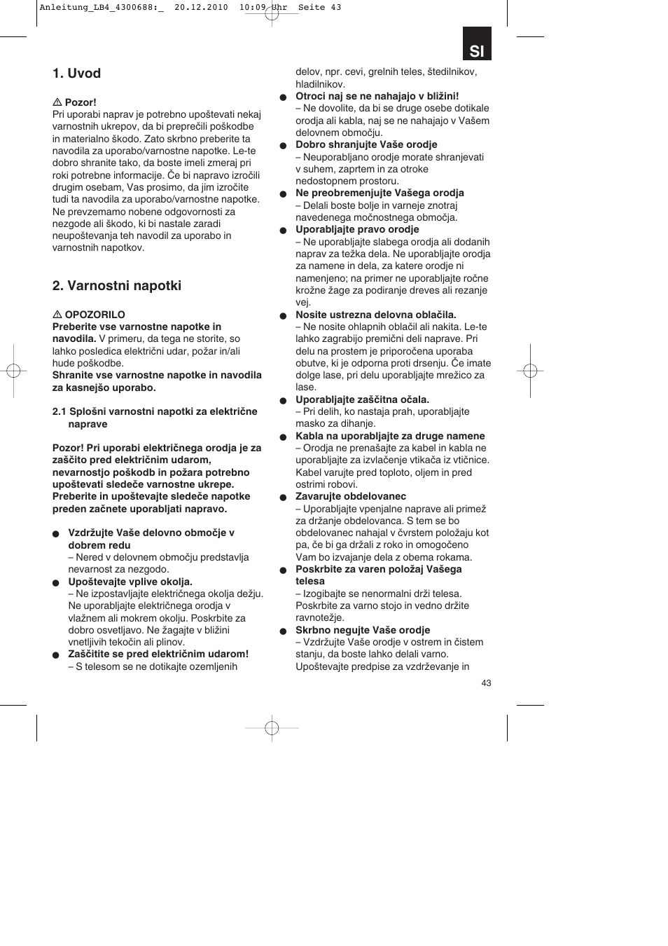 Uvod, Varnostni napotki | Parkside PKS 1700 A1 User Manual | Page 43 / 124