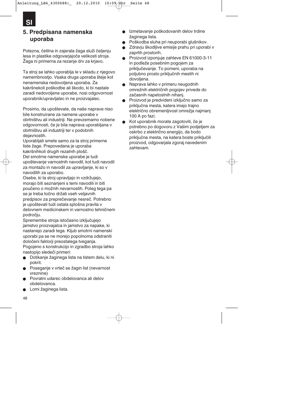 Predpisana namenska uporaba | Parkside PKS 1700 A1 User Manual | Page 48 / 124