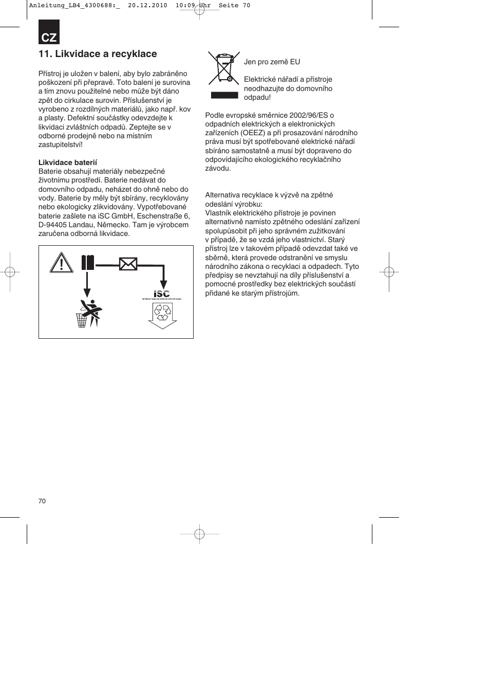 Likvidace a recyklace | Parkside PKS 1700 A1 User Manual | Page 70 / 124