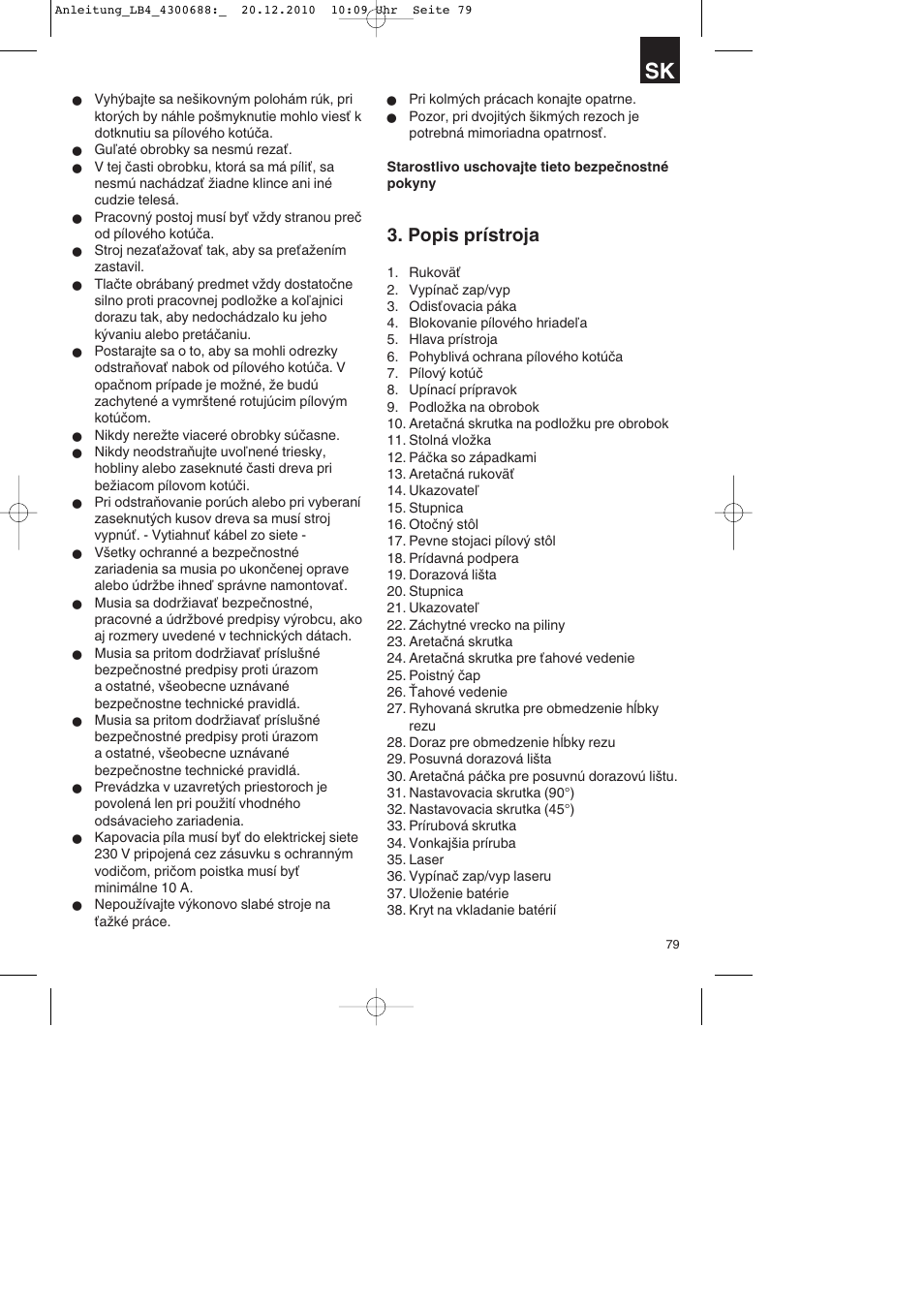 Popis prístroja | Parkside PKS 1700 A1 User Manual | Page 79 / 124