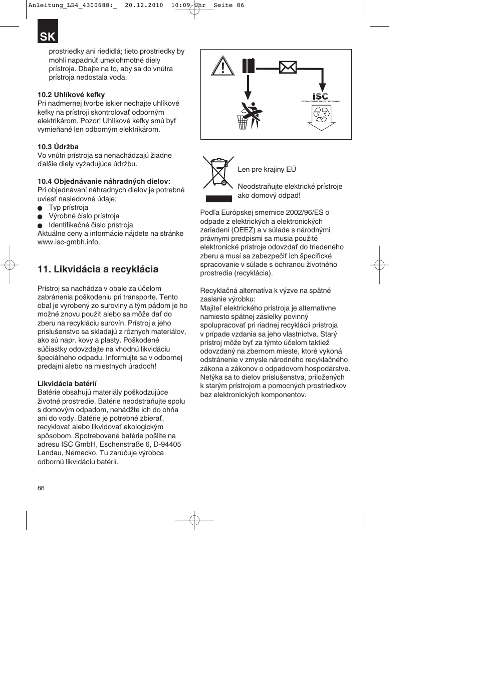 Likvidácia a recyklácia | Parkside PKS 1700 A1 User Manual | Page 86 / 124