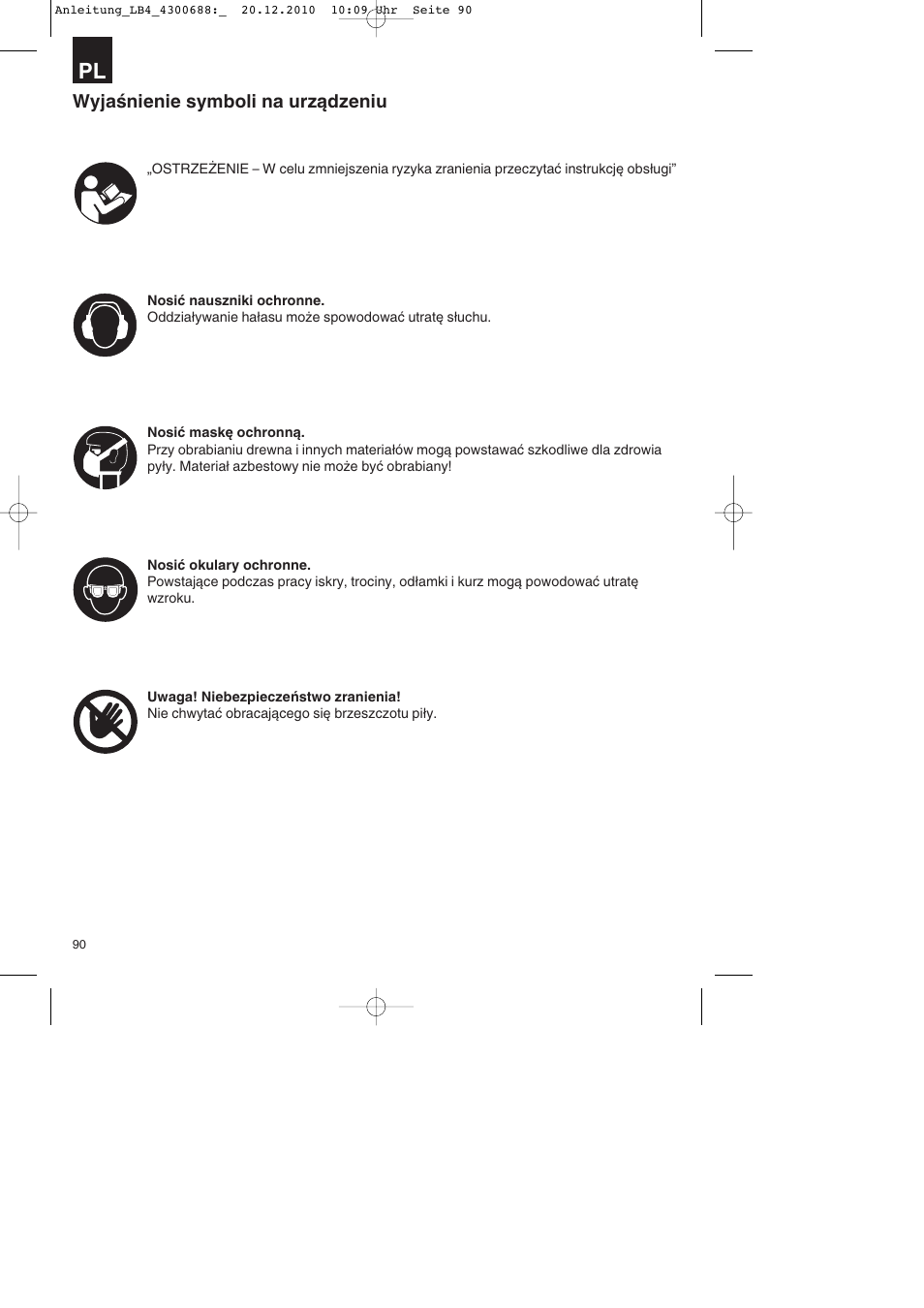 Wyjaśnienie symboli na urządzeniu | Parkside PKS 1700 A1 User Manual | Page 90 / 124