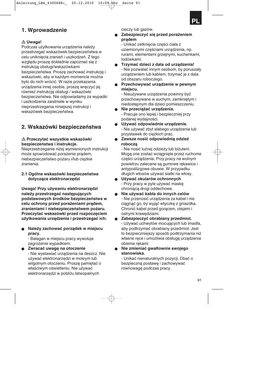 Wprowadzenie, Wskazówki bezpieczeństwa | Parkside PKS 1700 A1 User Manual | Page 91 / 124