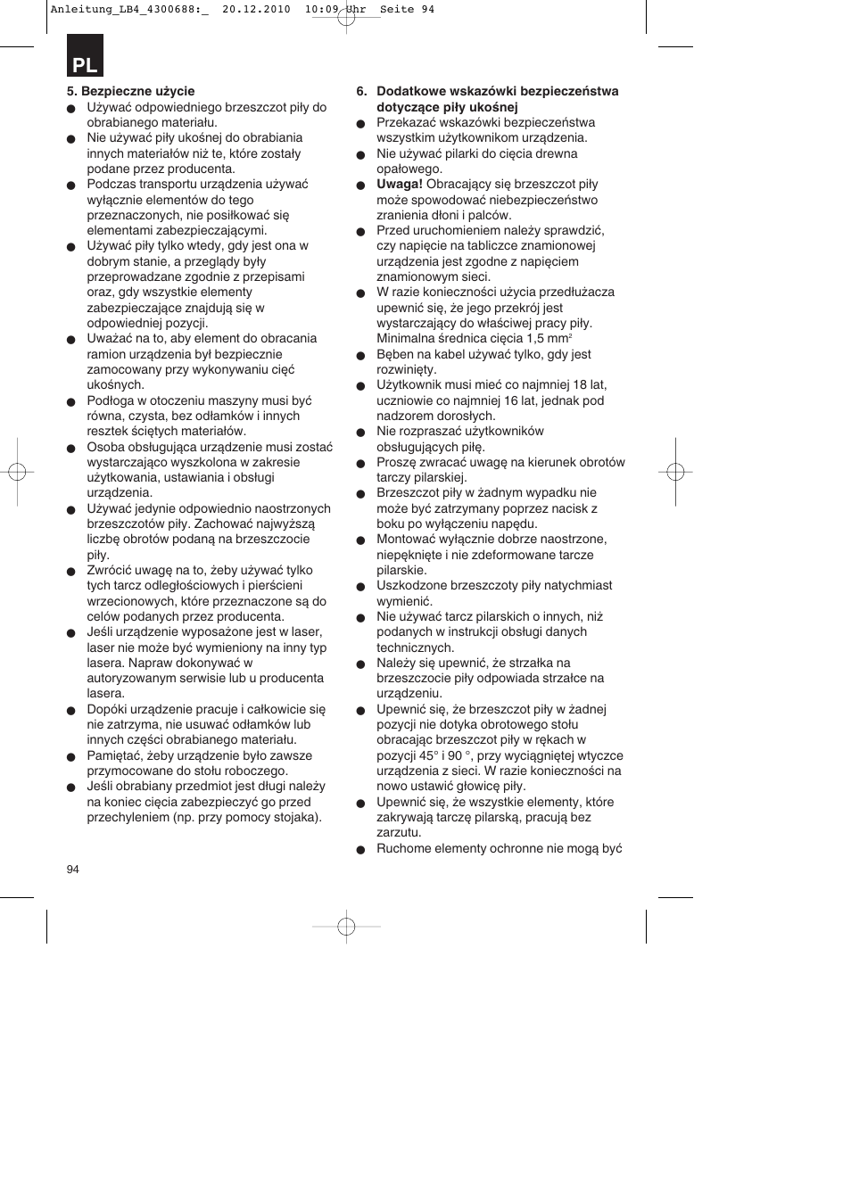 Parkside PKS 1700 A1 User Manual | Page 94 / 124