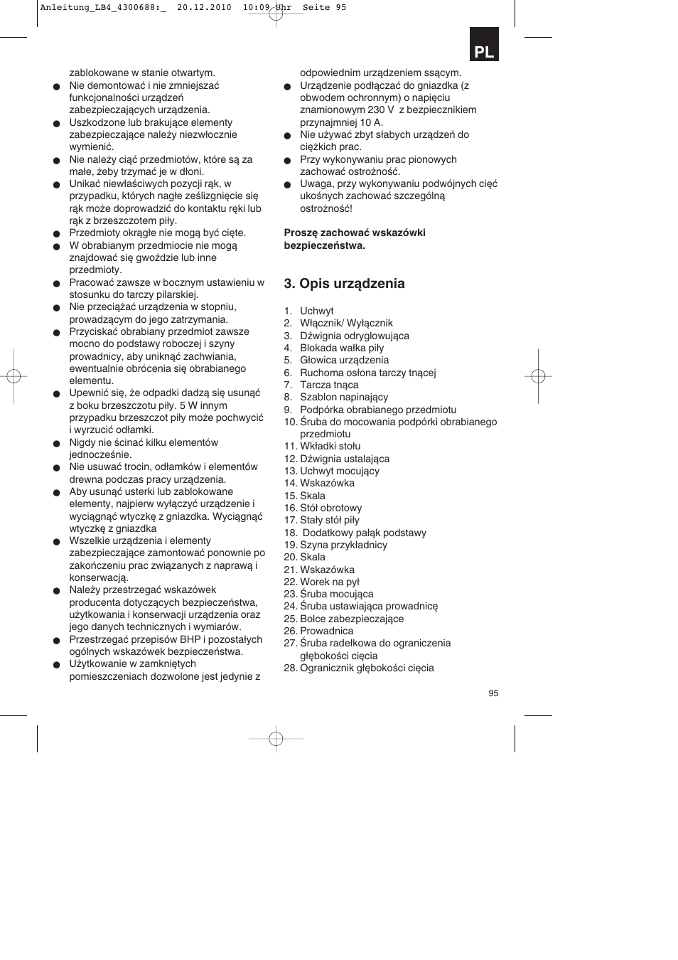 Opis urządzenia | Parkside PKS 1700 A1 User Manual | Page 95 / 124
