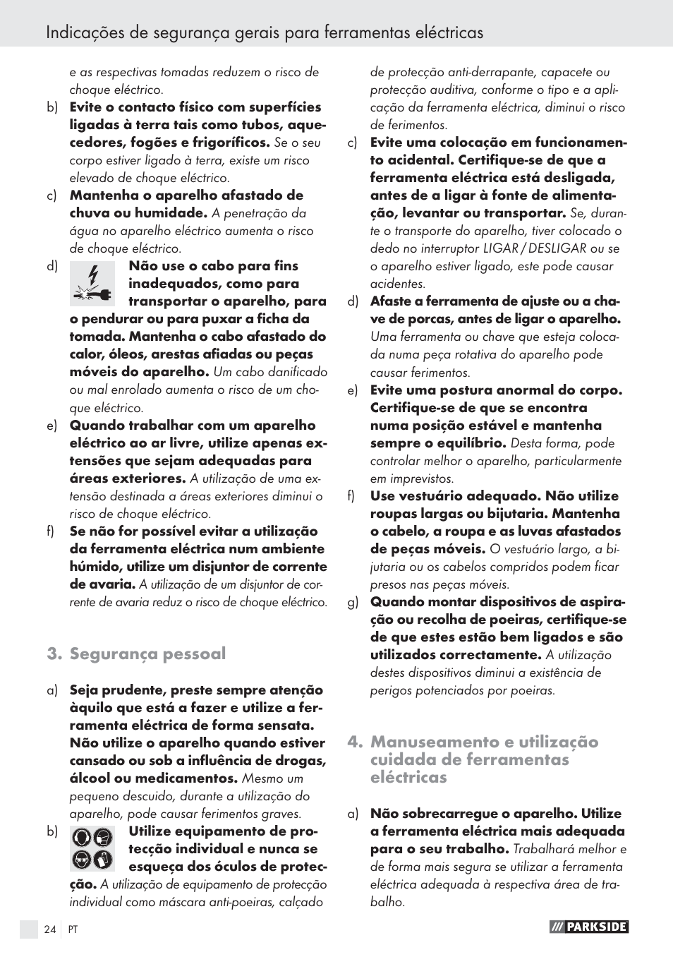 Segurança pessoal | Parkside PES 200 B1 User Manual | Page 24 / 45