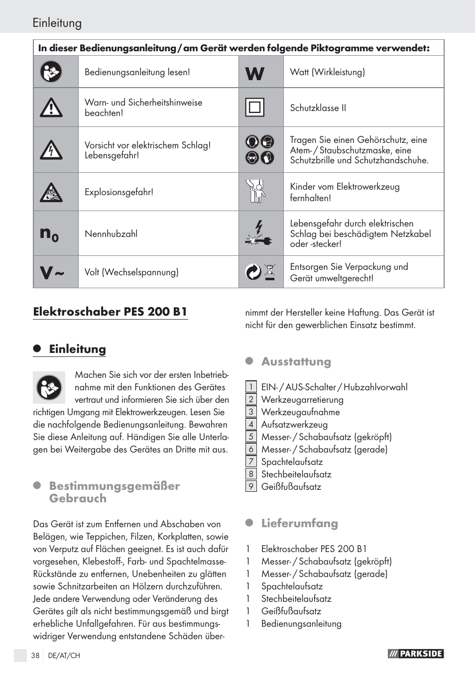 Einleitung | Parkside PES 200 B1 User Manual | Page 38 / 45