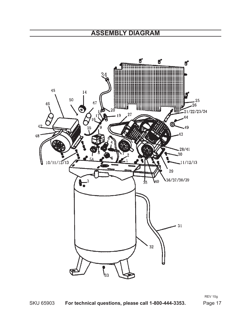 Assembly diagram | Harbor Freight Tools Model 65903 User Manual | Page 17 / 17