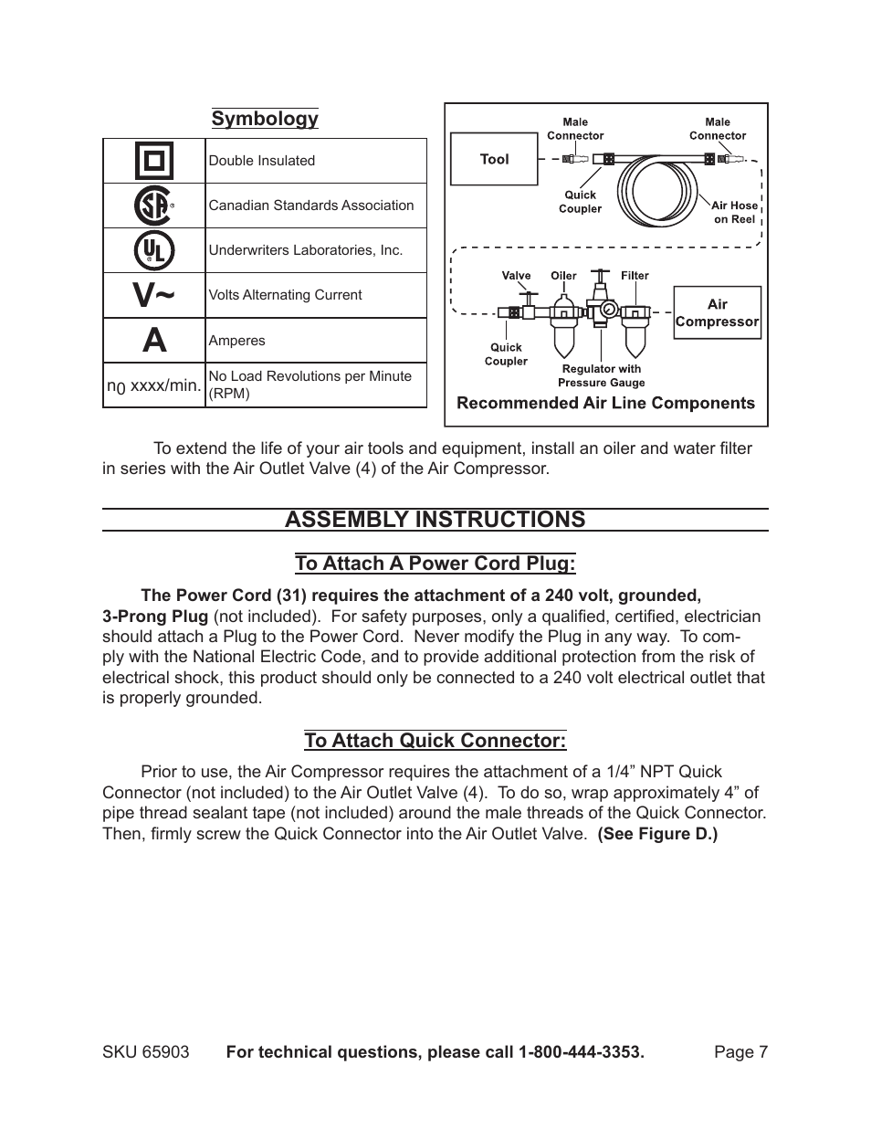 Assembly instructions | Harbor Freight Tools Model 65903 User Manual | Page 7 / 17