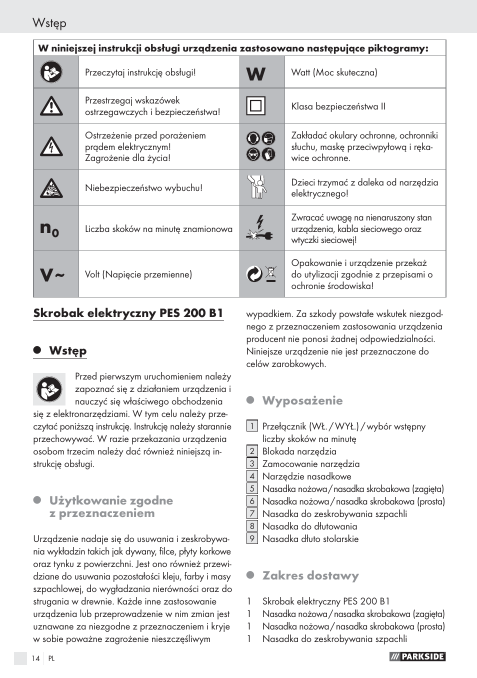 Wstęp | Parkside PES 200 B1 User Manual | Page 14 / 65