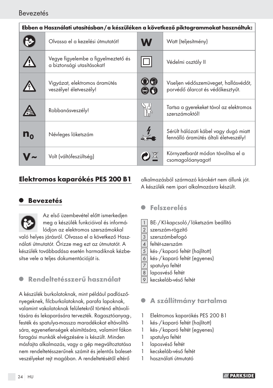Bevezetés | Parkside PES 200 B1 User Manual | Page 24 / 65