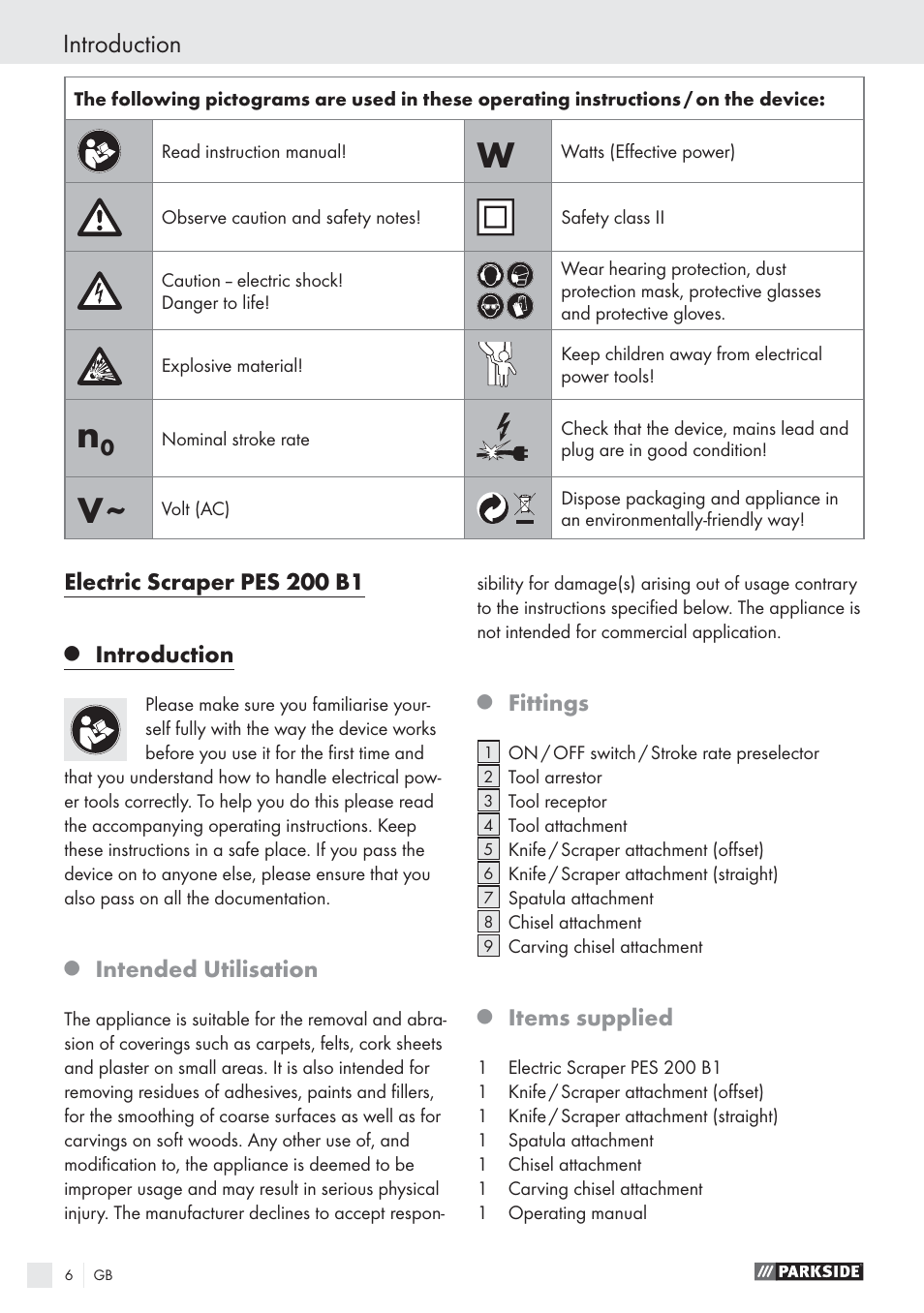 Introduction | Parkside PES 200 B1 User Manual | Page 6 / 65