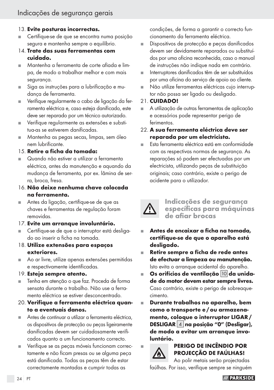 Indicações de segurança gerais | Parkside PBSG 55 A1 User Manual | Page 24 / 45