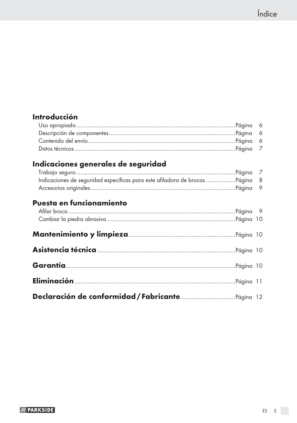 Índice | Parkside PBSG 55 A1 User Manual | Page 5 / 45