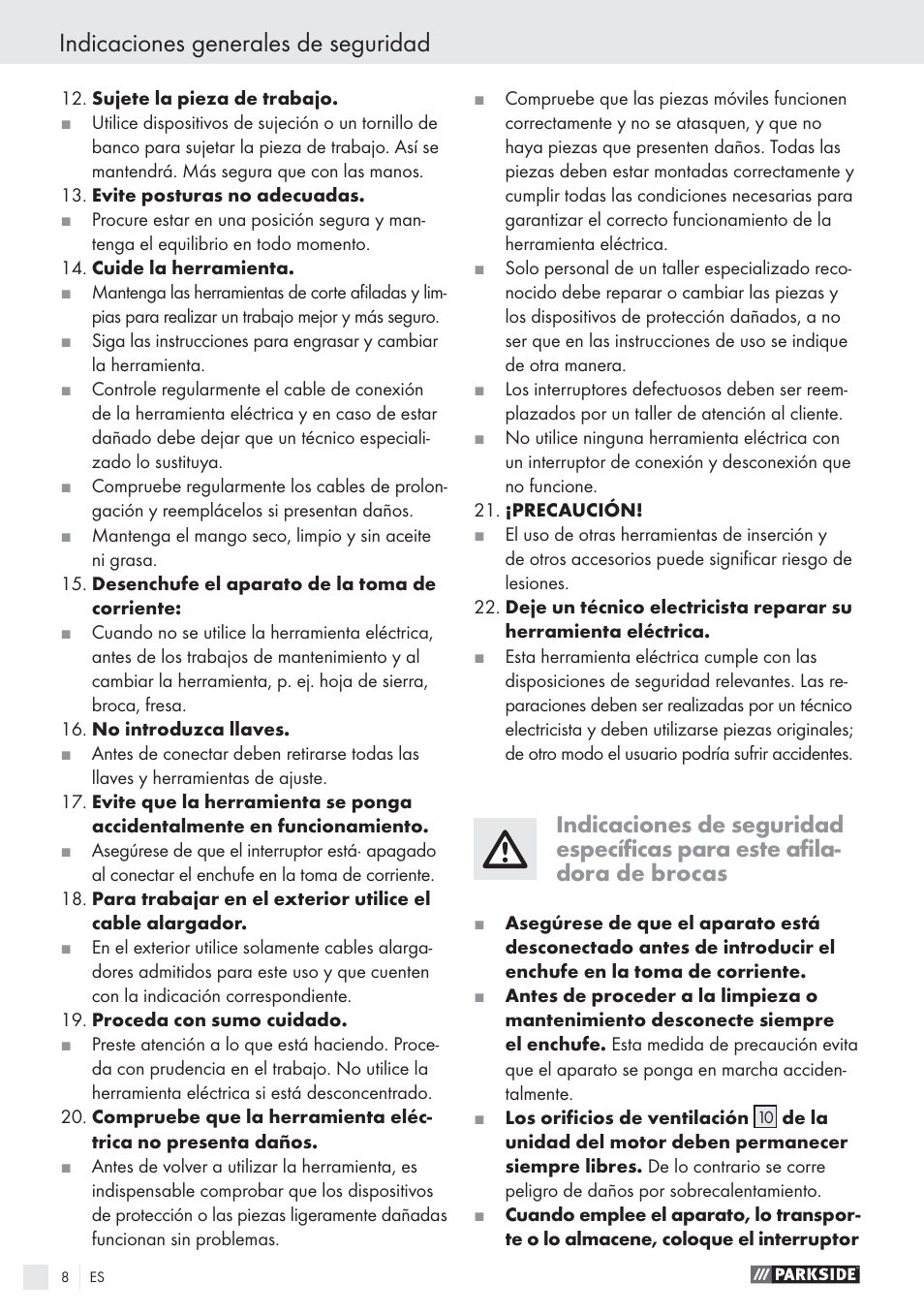 Indicaciones generales de seguridad | Parkside PBSG 55 A1 User Manual | Page 8 / 45