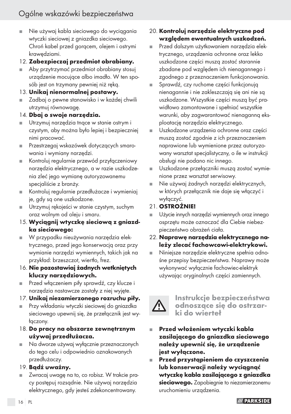 Ogólne wskazówki bezpieczeństwa | Parkside PBSG 55 A1 User Manual | Page 16 / 61