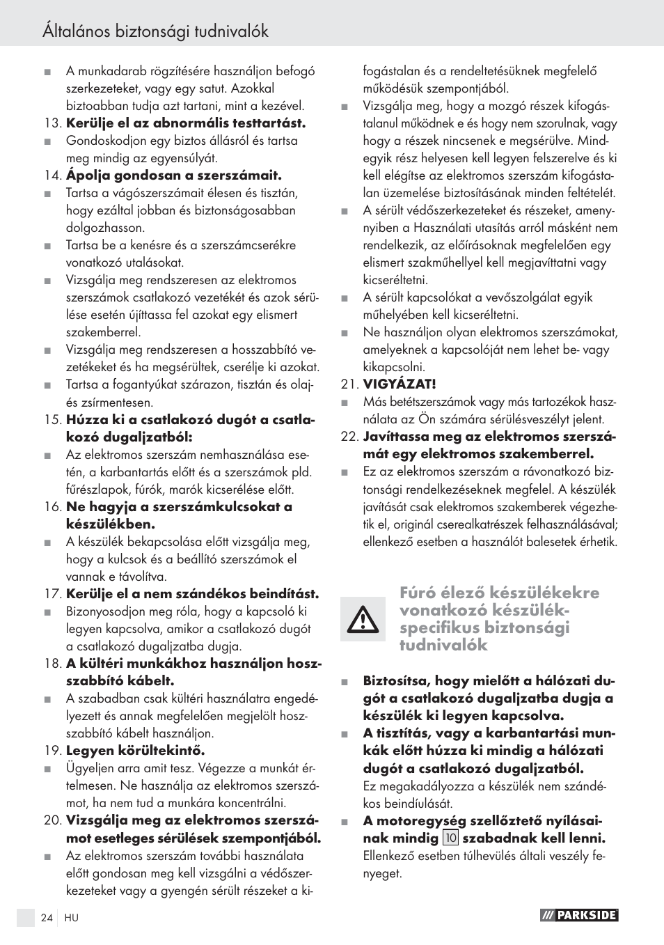 Általános biztonsági tudnivalók | Parkside PBSG 55 A1 User Manual | Page 24 / 61