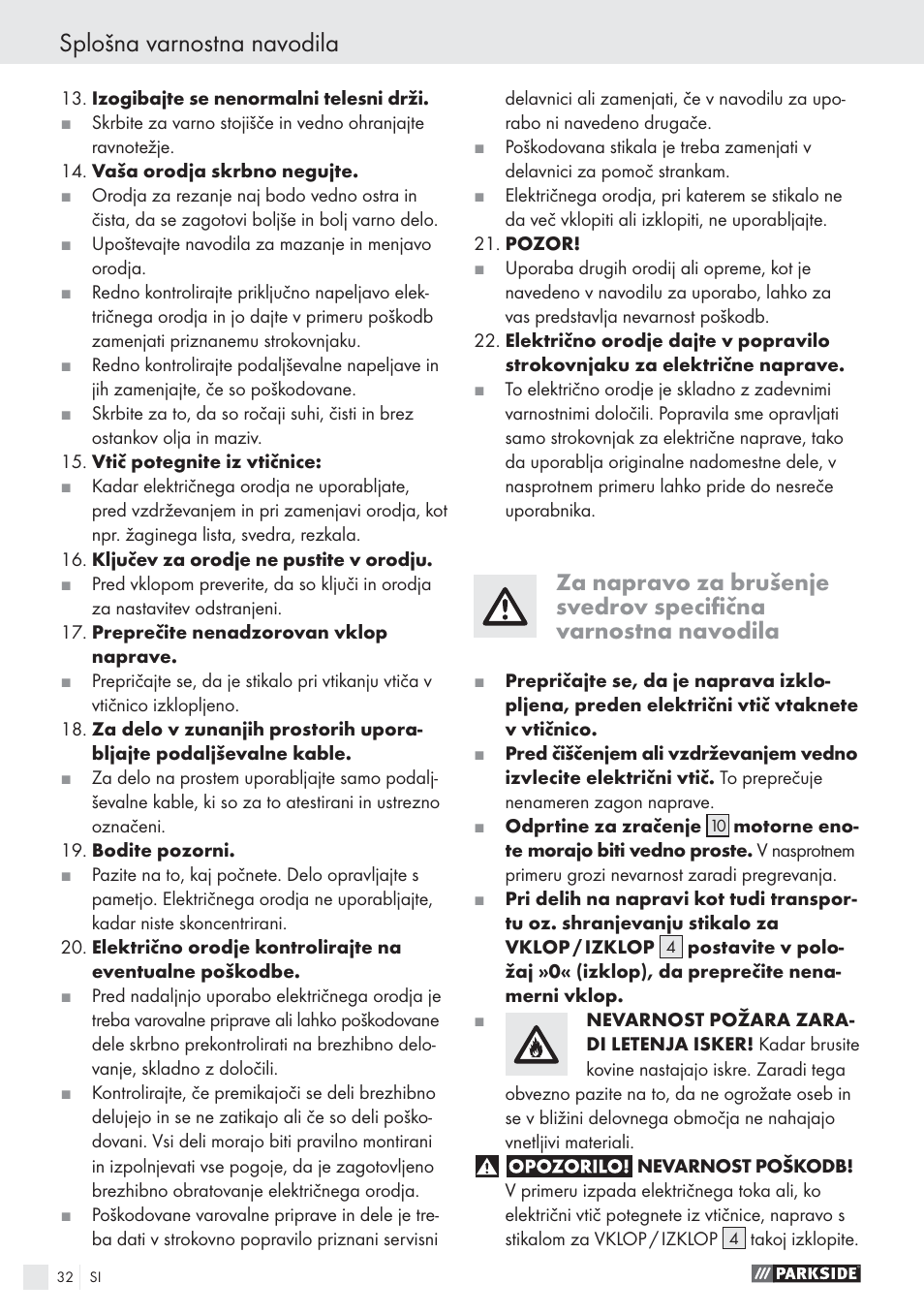 Splošna varnostna navodila | Parkside PBSG 55 A1 User Manual | Page 32 / 61