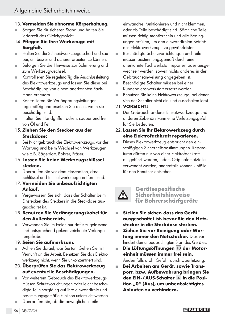 Allgemeine sicherheitshinweise | Parkside PBSG 55 A1 User Manual | Page 56 / 61