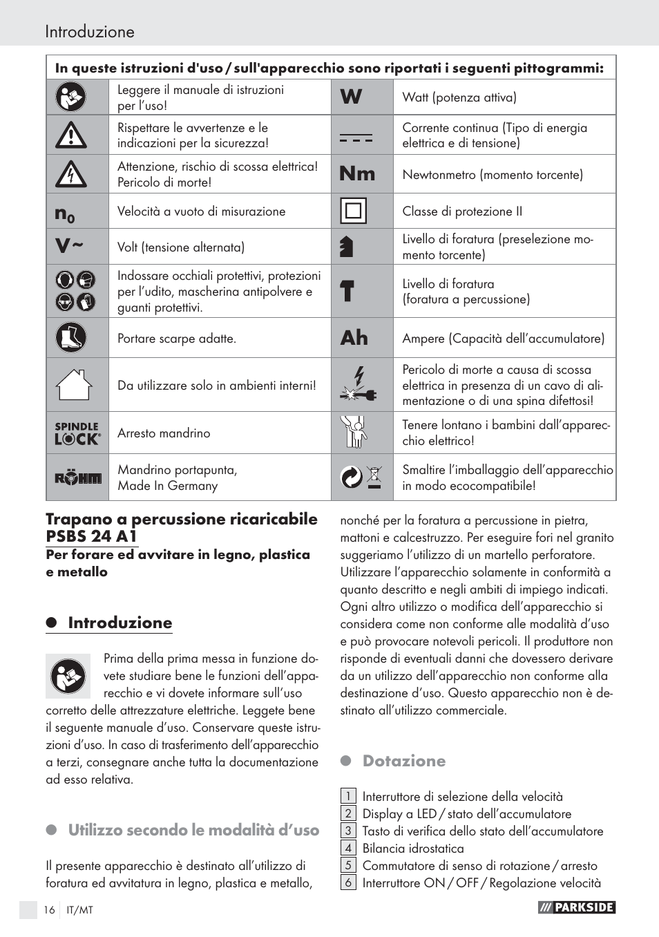 Introduzione | Parkside PSBS 24 A1 User Manual | Page 16 / 55