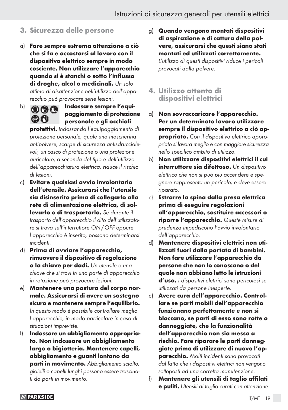 Sicurezza delle persone, Utilizzo attento di dispositivi elettrici | Parkside PSBS 24 A1 User Manual | Page 19 / 55