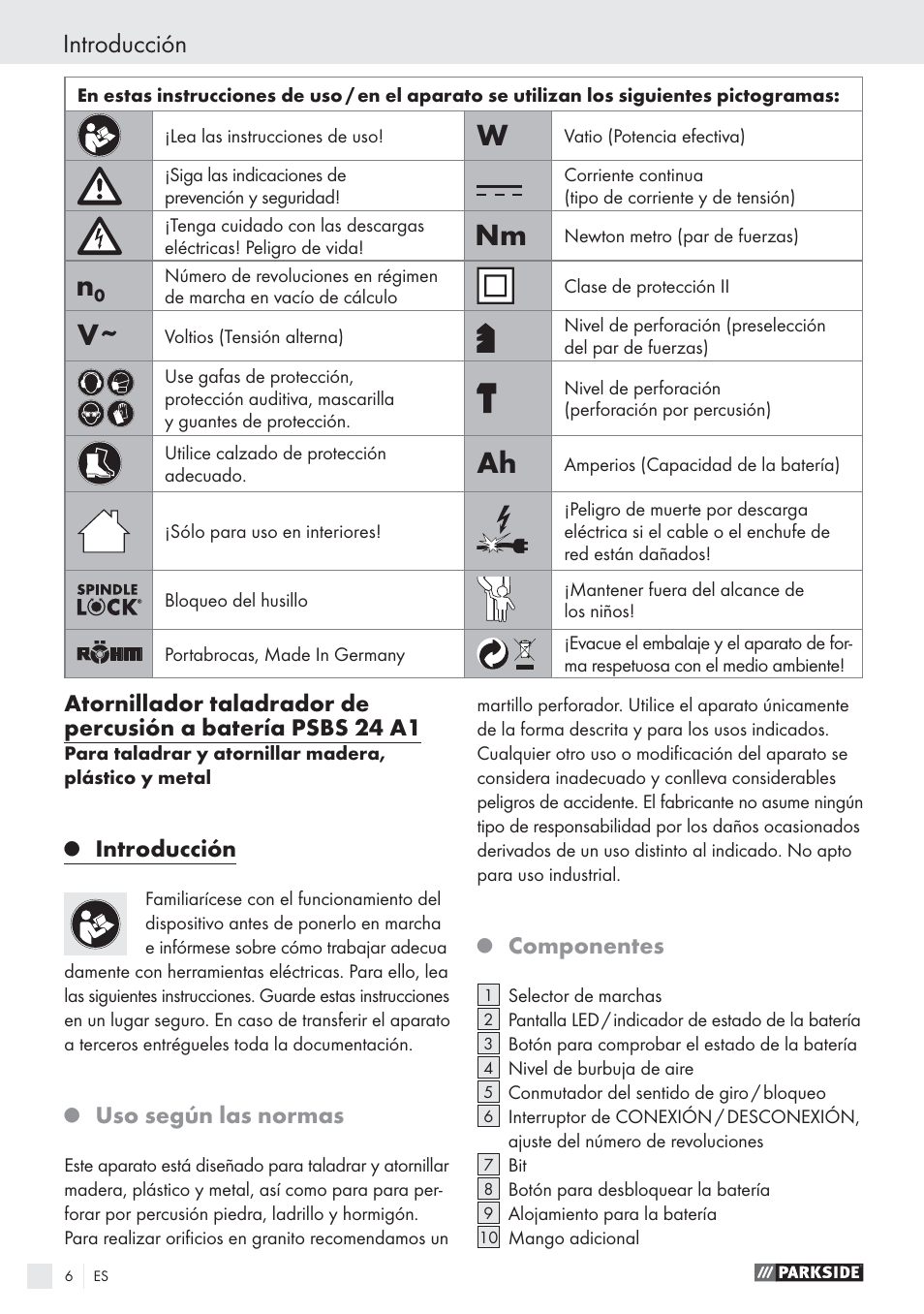 Introducción | Parkside PSBS 24 A1 User Manual | Page 6 / 55
