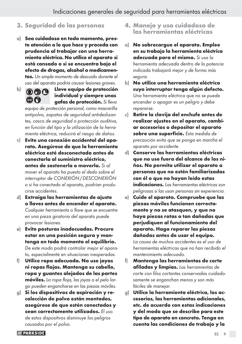 Seguridad de las personas | Parkside PSBS 24 A1 User Manual | Page 9 / 55