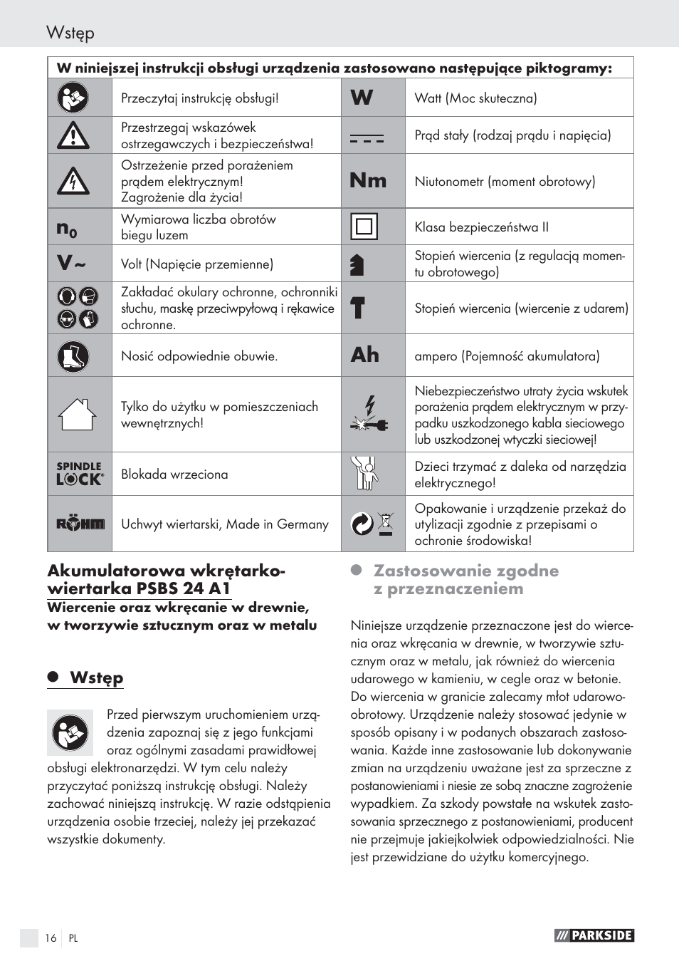 Wstęp | Parkside PSBS 24 A1 User Manual | Page 16 / 79