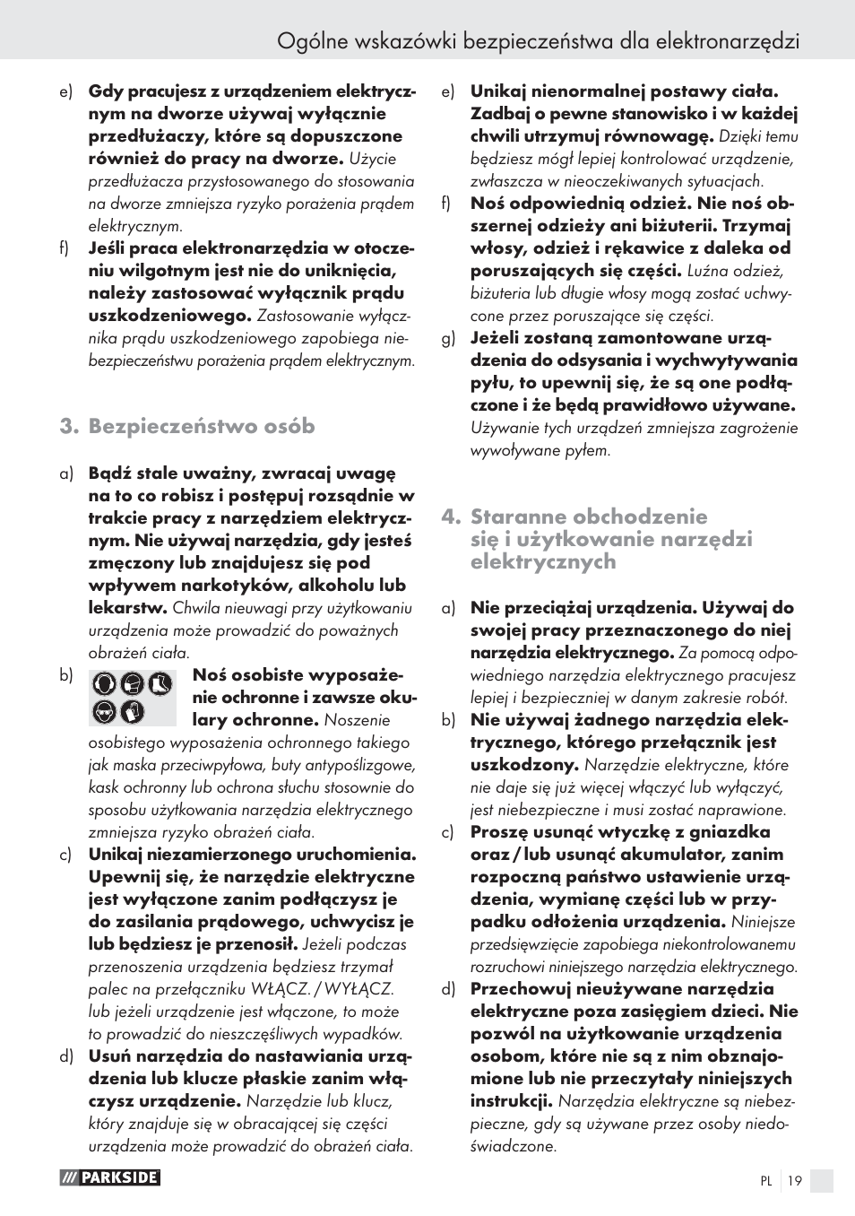 Bezpieczeństwo osób | Parkside PSBS 24 A1 User Manual | Page 19 / 79