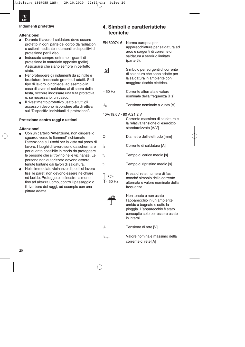 Simboli e caratteristiche tecniche | Parkside PESG 120 A1 User Manual | Page 20 / 60