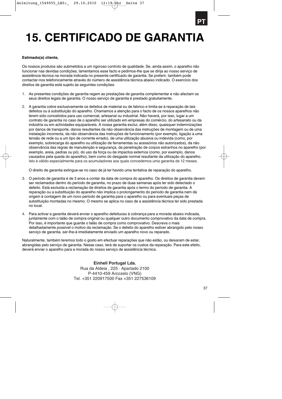 Certificado de garantia | Parkside PESG 120 A1 User Manual | Page 37 / 60