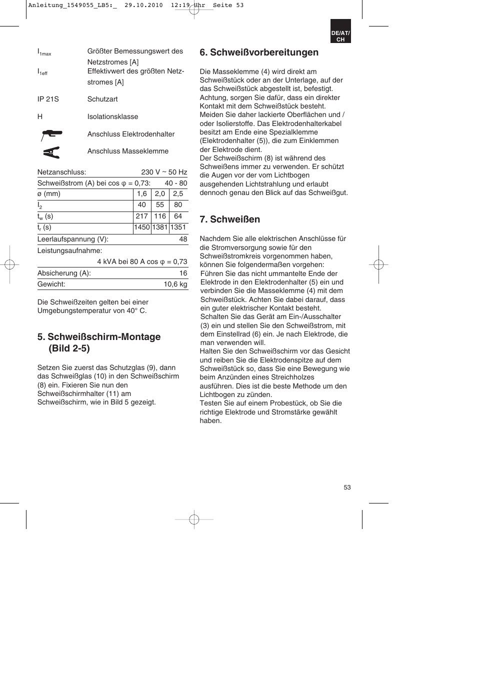 Schweißschirm-montage (bild 2-5), Schweißvorbereitungen, Schweißen | Parkside PESG 120 A1 User Manual | Page 53 / 60