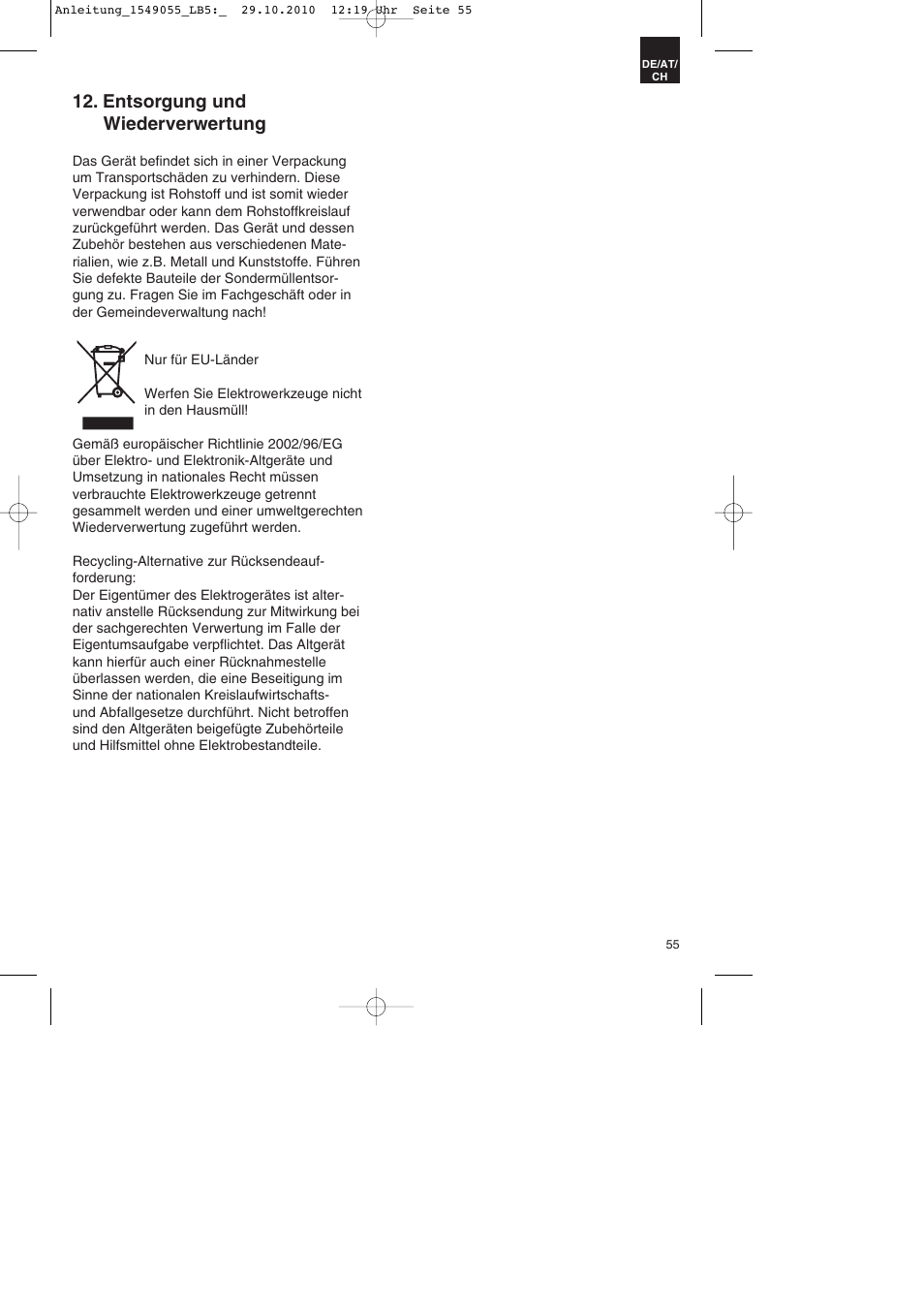 Entsorgung und wiederverwertung | Parkside PESG 120 A1 User Manual | Page 55 / 60