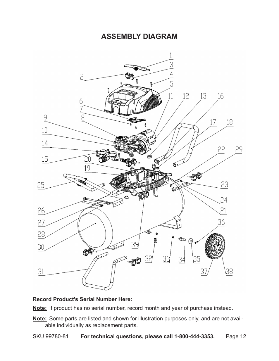 Assembly diagram | Harbor Freight Tools Model 99780 User Manual | Page 12 / 13