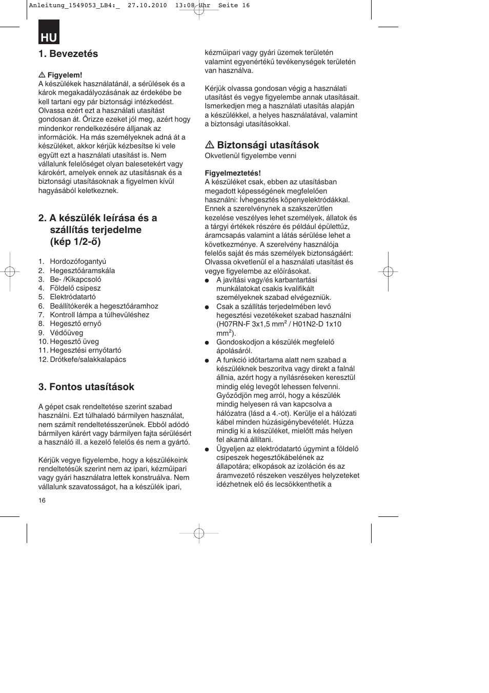Bevezetés, Fontos utasítások, Ƽ biztonsági utasítások | Parkside PESG 120 A1 User Manual | Page 16 / 80