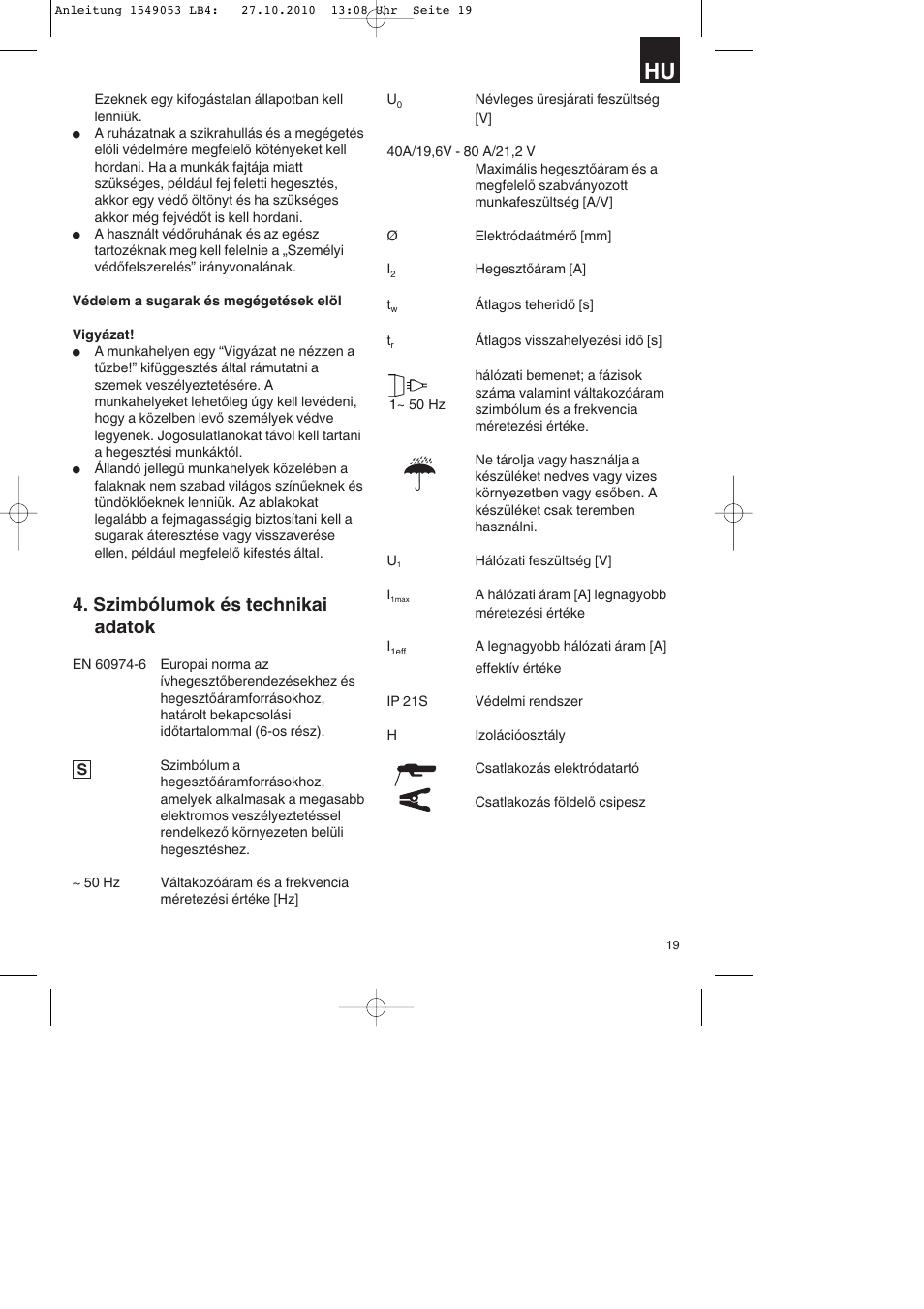 Szimbólumok és technikai adatok | Parkside PESG 120 A1 User Manual | Page 19 / 80