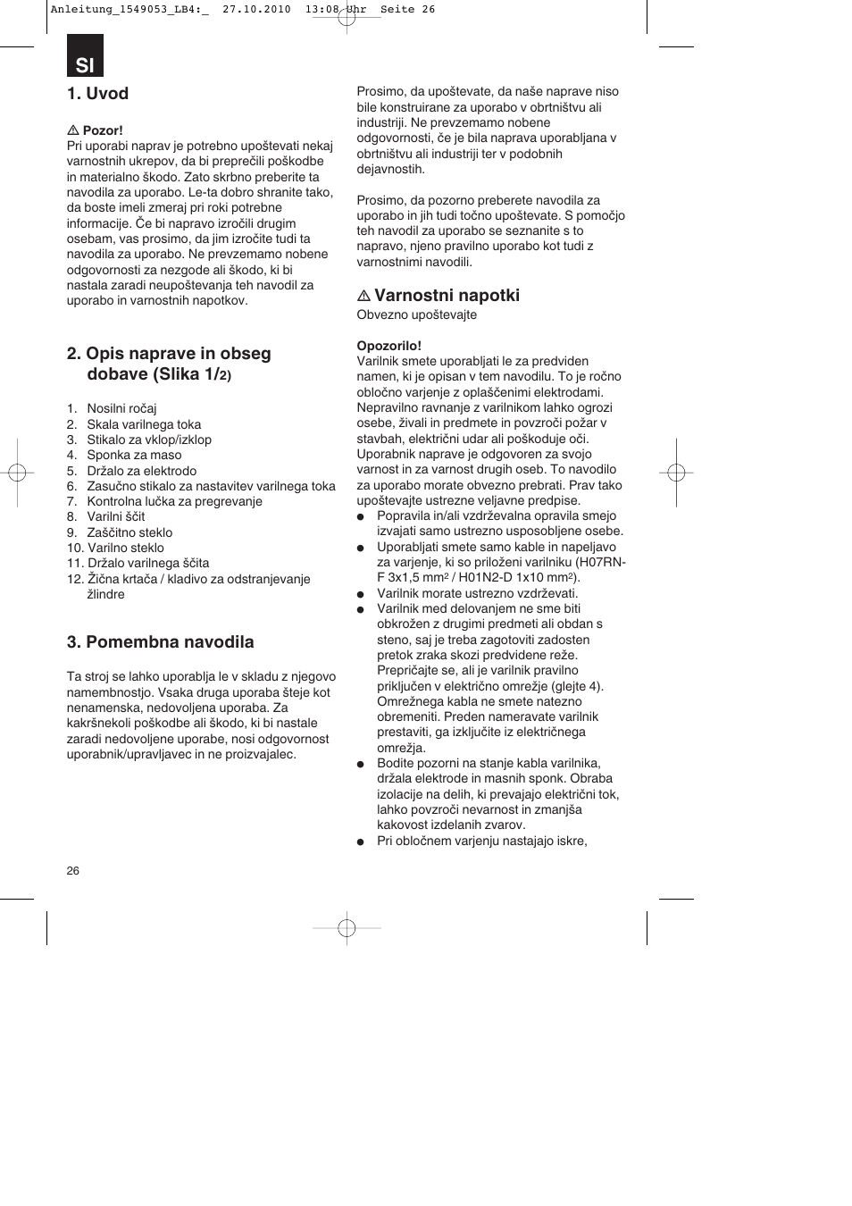 Uvod, Opis naprave in obseg dobave (slika 1, Pomembna navodila | Varnostni napotki | Parkside PESG 120 A1 User Manual | Page 26 / 80