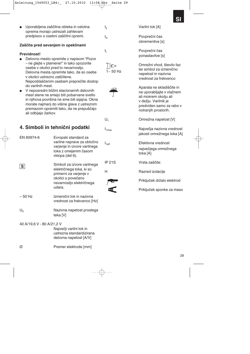 Simboli in tehnični podatki | Parkside PESG 120 A1 User Manual | Page 29 / 80