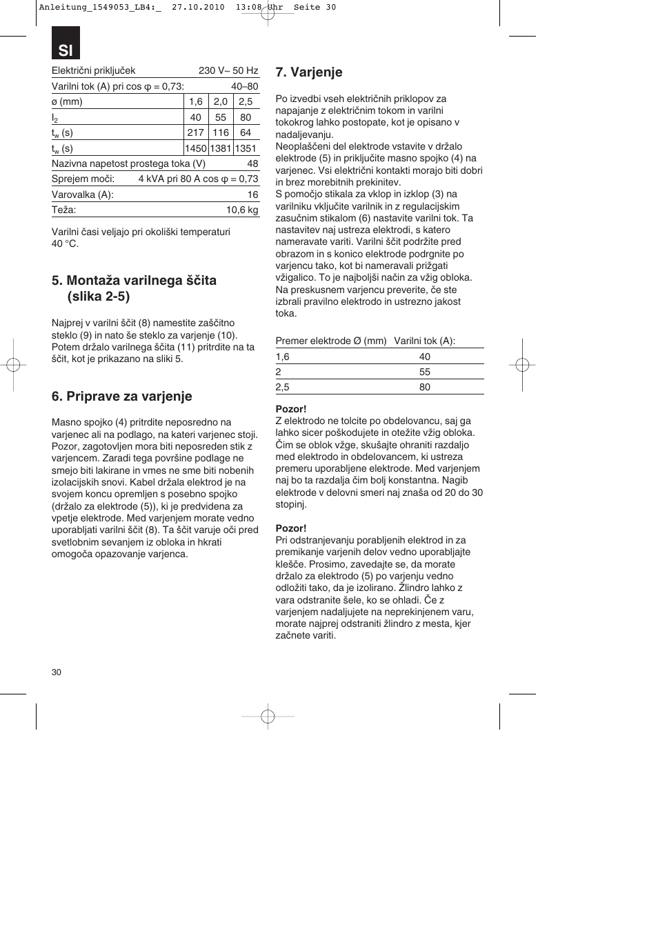 Montaža varilnega ščita (slika 2-5), Priprave za varjenje, Varjenje | Parkside PESG 120 A1 User Manual | Page 30 / 80