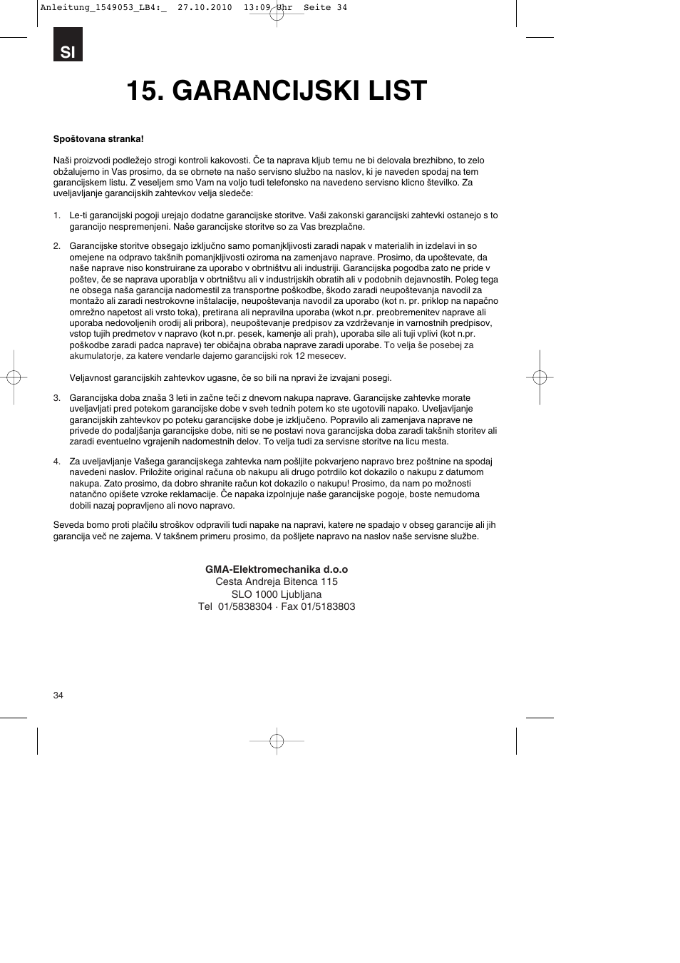 Garancijski list | Parkside PESG 120 A1 User Manual | Page 34 / 80
