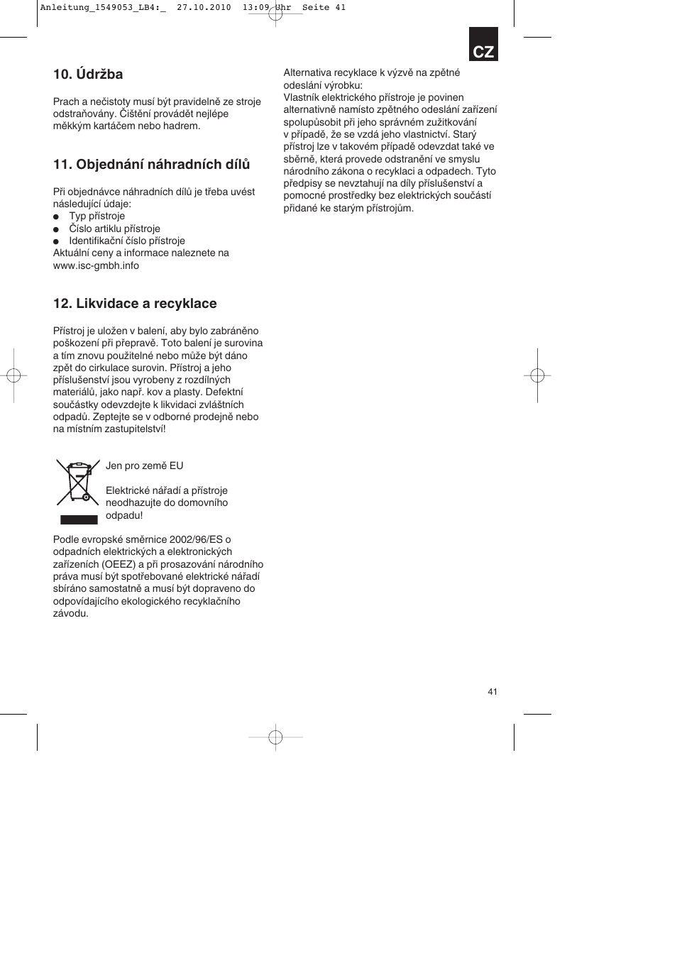 Údržba, Objednání náhradních dílů, Likvidace a recyklace | Parkside PESG 120 A1 User Manual | Page 41 / 80